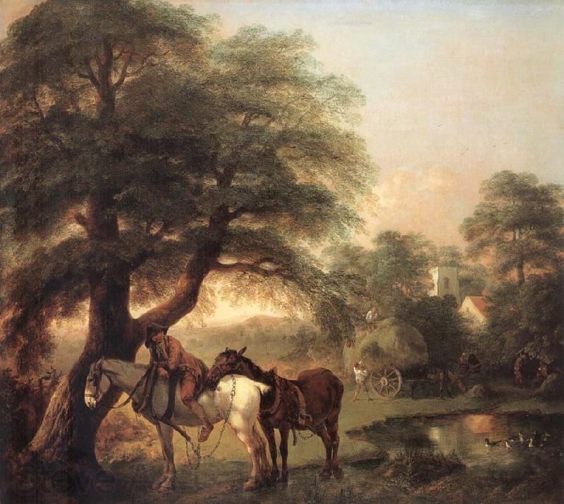 Thomas Gainsborough Landscap with Peasant and Horses Norge oil painting art